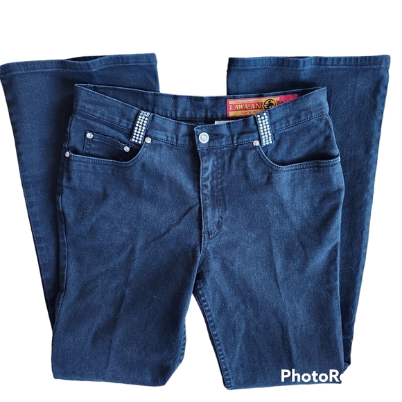 Women's Lawman Western Black Denim Jeans, Rhinestones & Studs Trim Slim Fit 9 - Picture 9 of 10